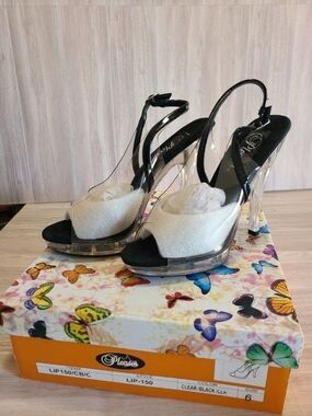 Pleaser LIP-150 Clear Black Platform Heels Size 6 Stiletto Club Shoes NIB